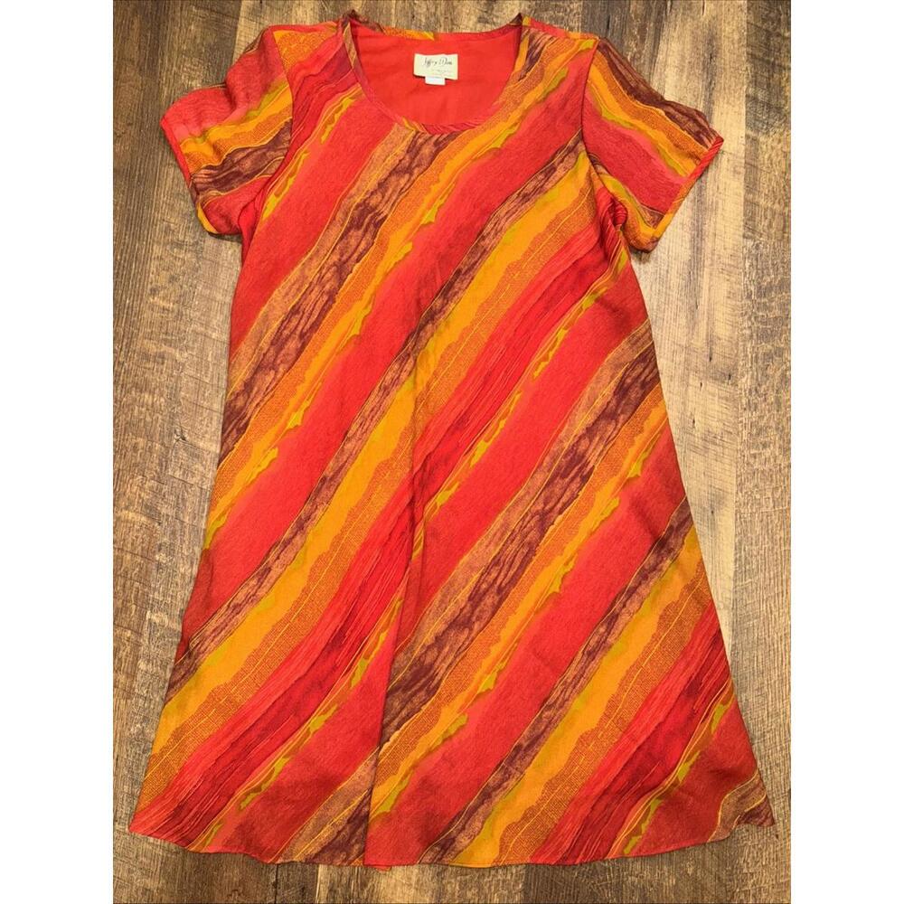 Jeffrey & Dara Womens Dress Sz 18 Orange Yellow Red Abstract Stripe Short Sleeve